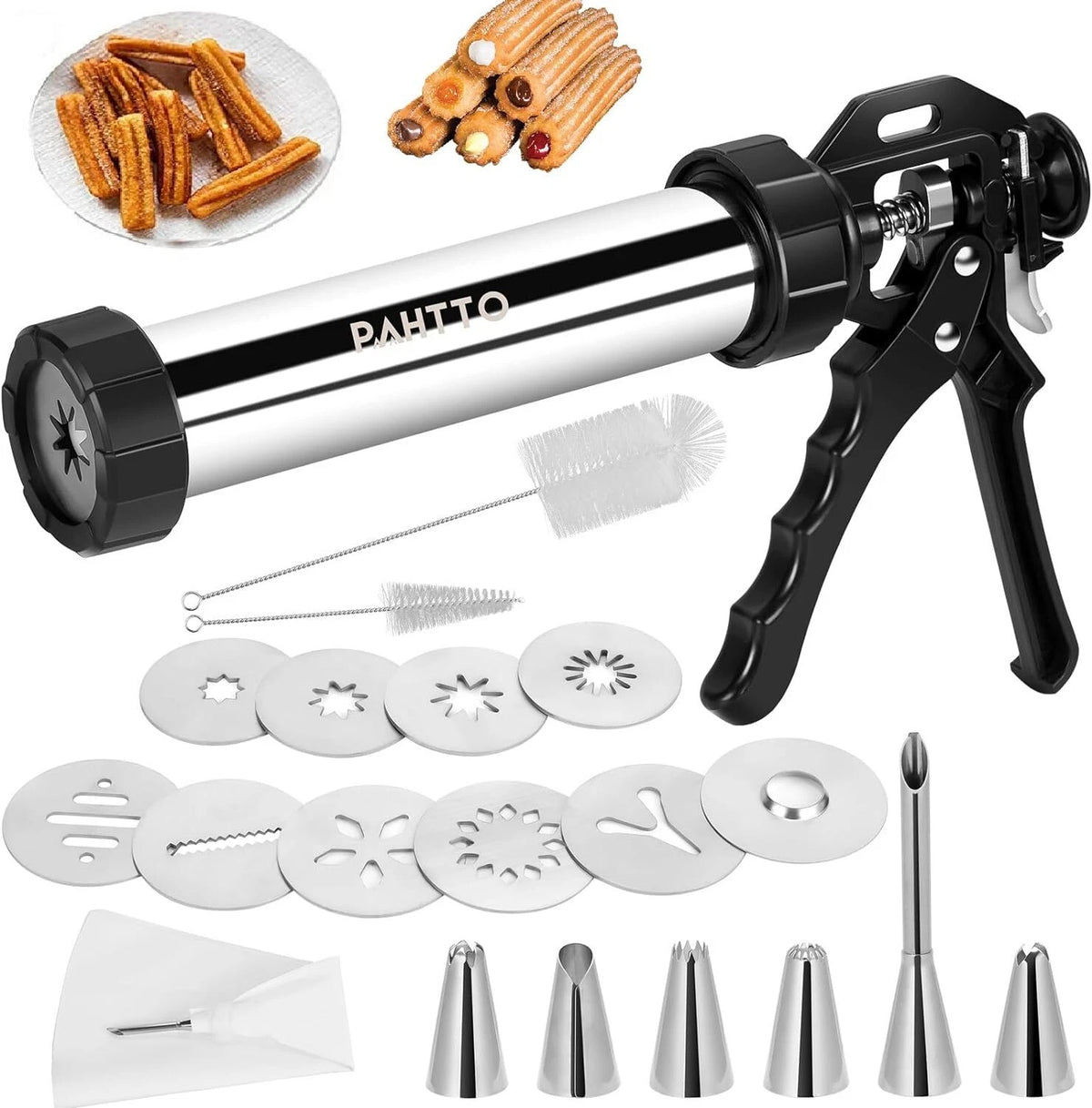Stainless Steel Churro Maker Machine with 6 Nozzles & 9 Discs