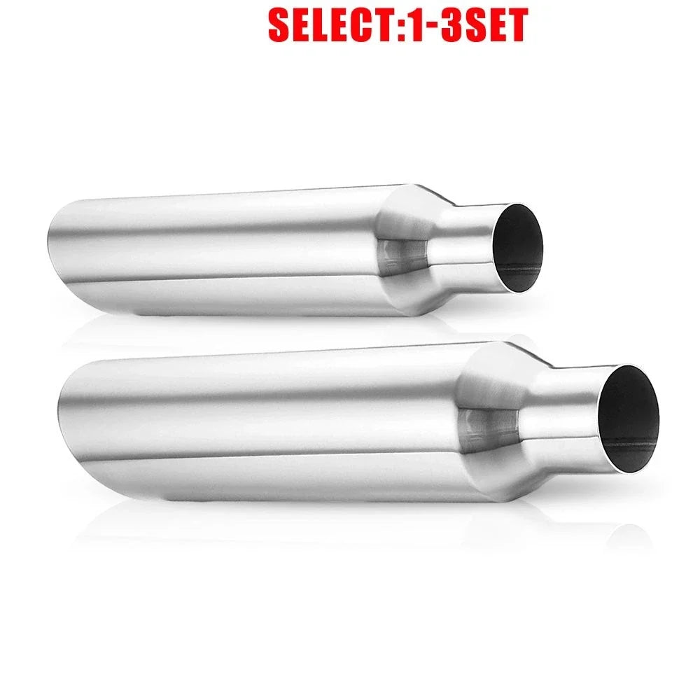 2X 18 Inch Silver Exhaust Tip for Universal (2.5" Inlet, 4" Outlet)