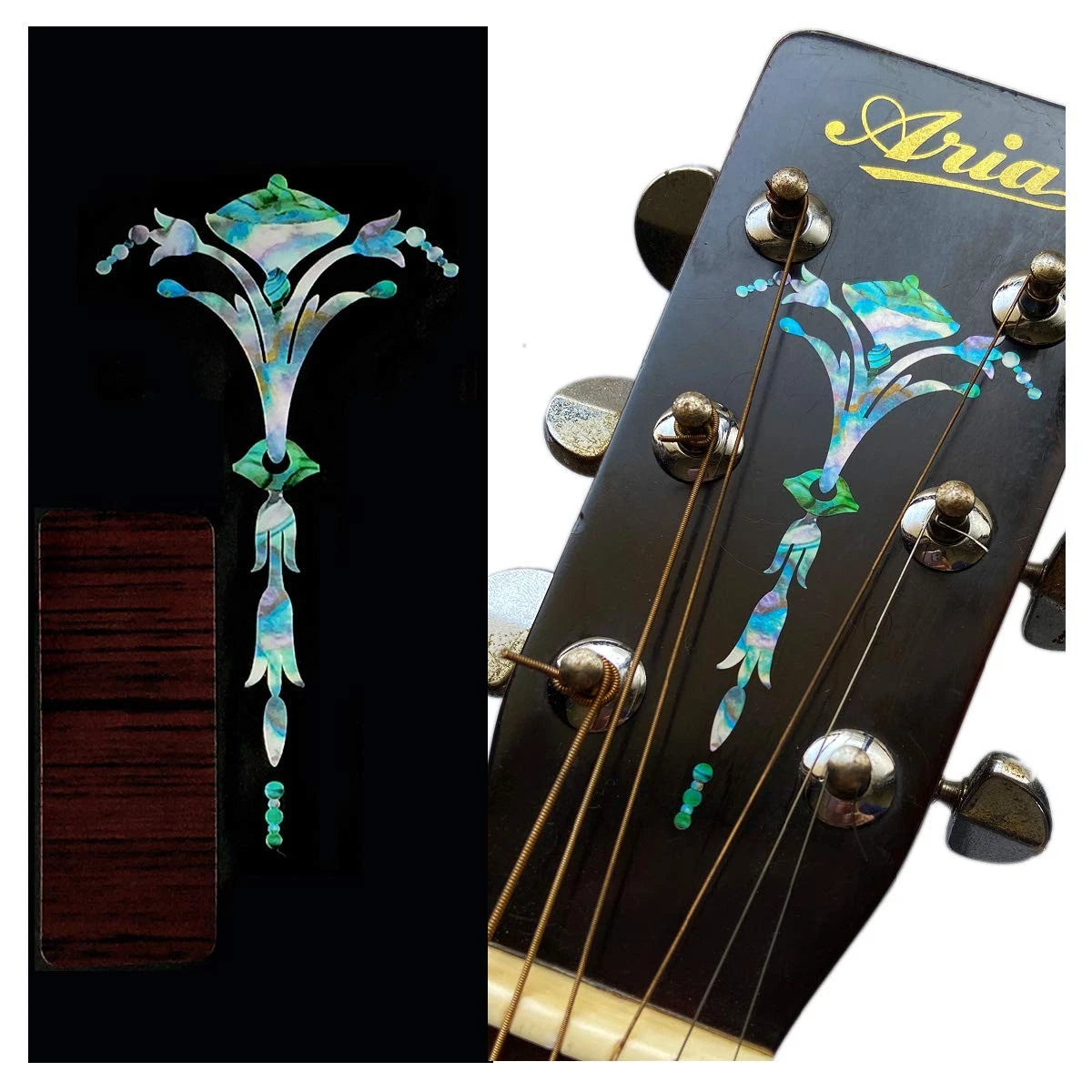 Inlay Sticker for Guitar Headstock - Old Torch - Small, Abalone-Mix