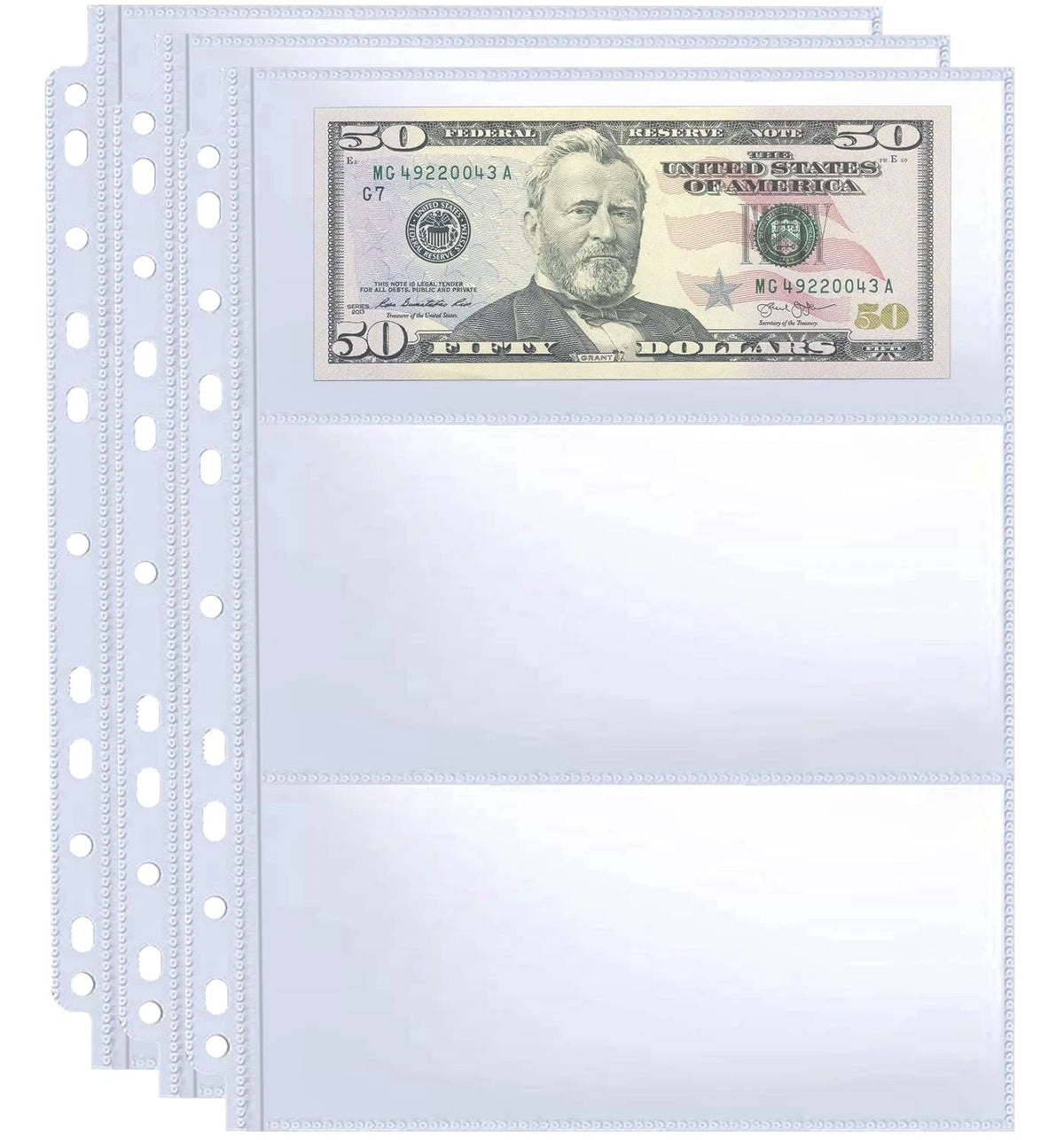 30 Pack Currency Collection Sleeves 8.5x11.3 Inch, 11 Hole