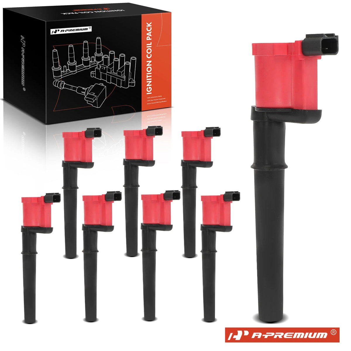 Set of 8 Red Ignition Coils for Ford Mustang (1999–2014) - 4L7E12A366A, UF191