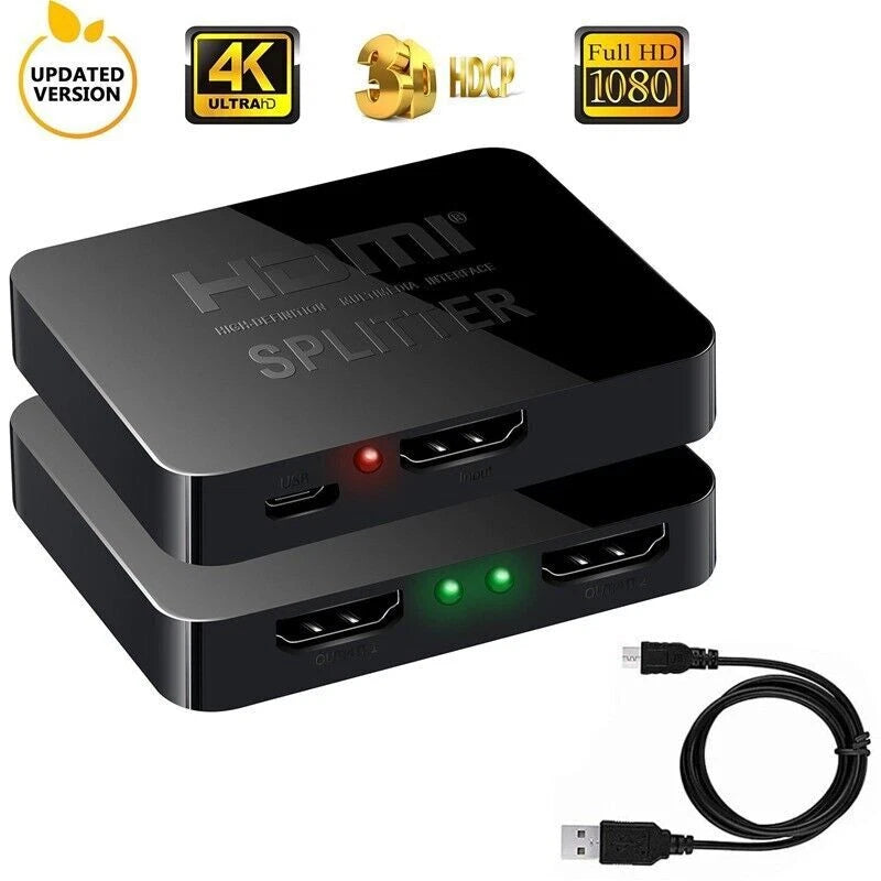 Active HDMI Splitter 1 to 2 for 4K 2160P 1080P Screen Mirroring