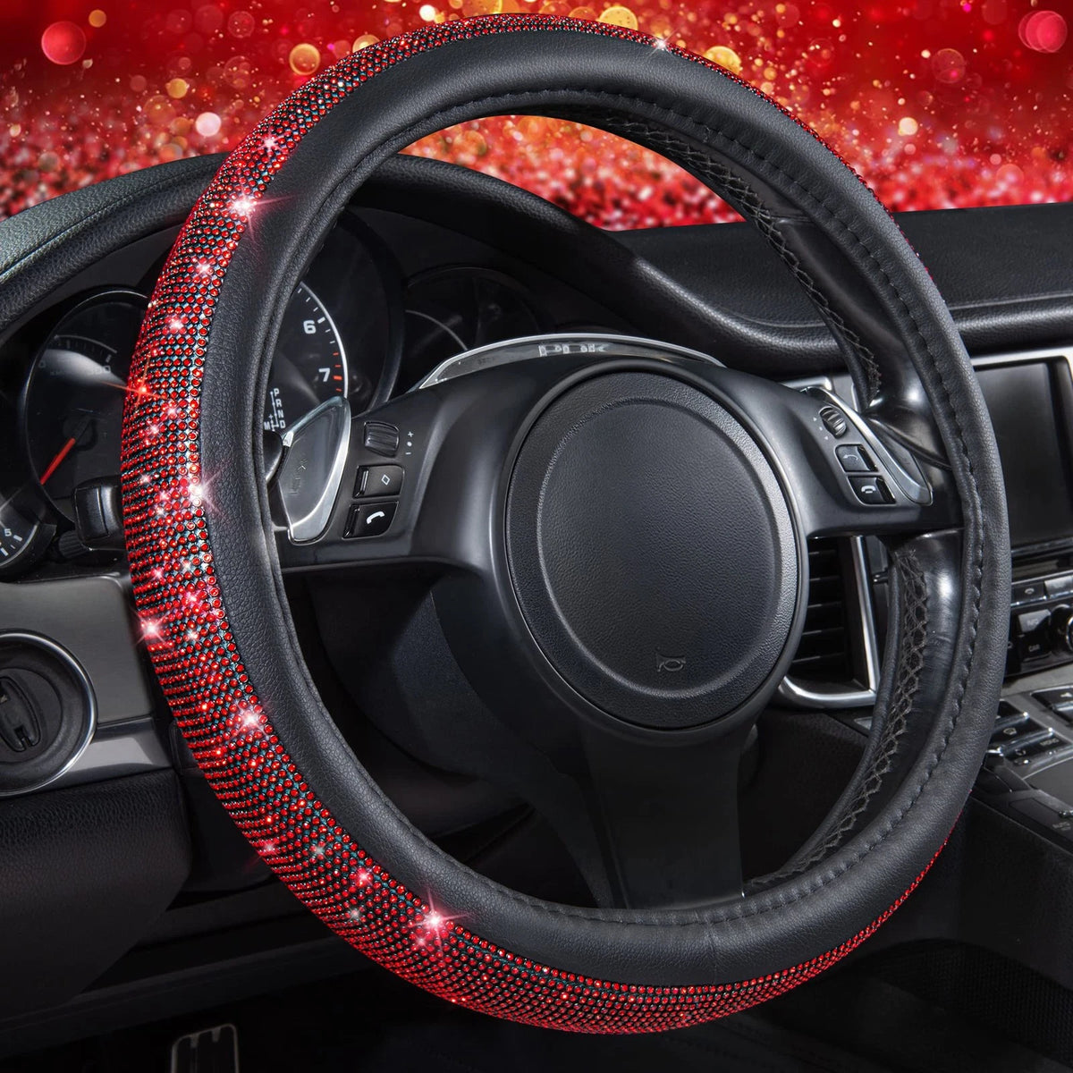 Steering Wheel Cover with Bling Rhinestones for Universal Fit