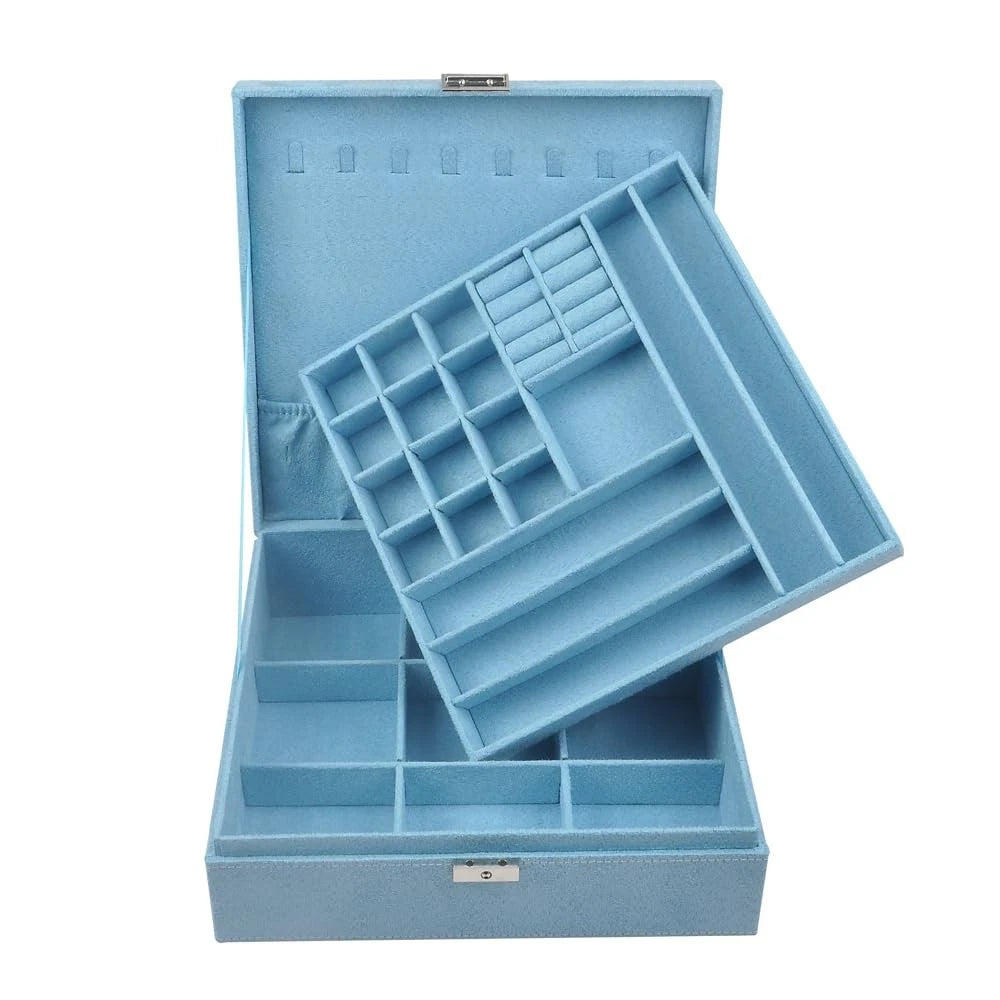 Jewelry Box Organizer for 10 x 10 Inches (2-Layer, Handle, Necklace Holder)