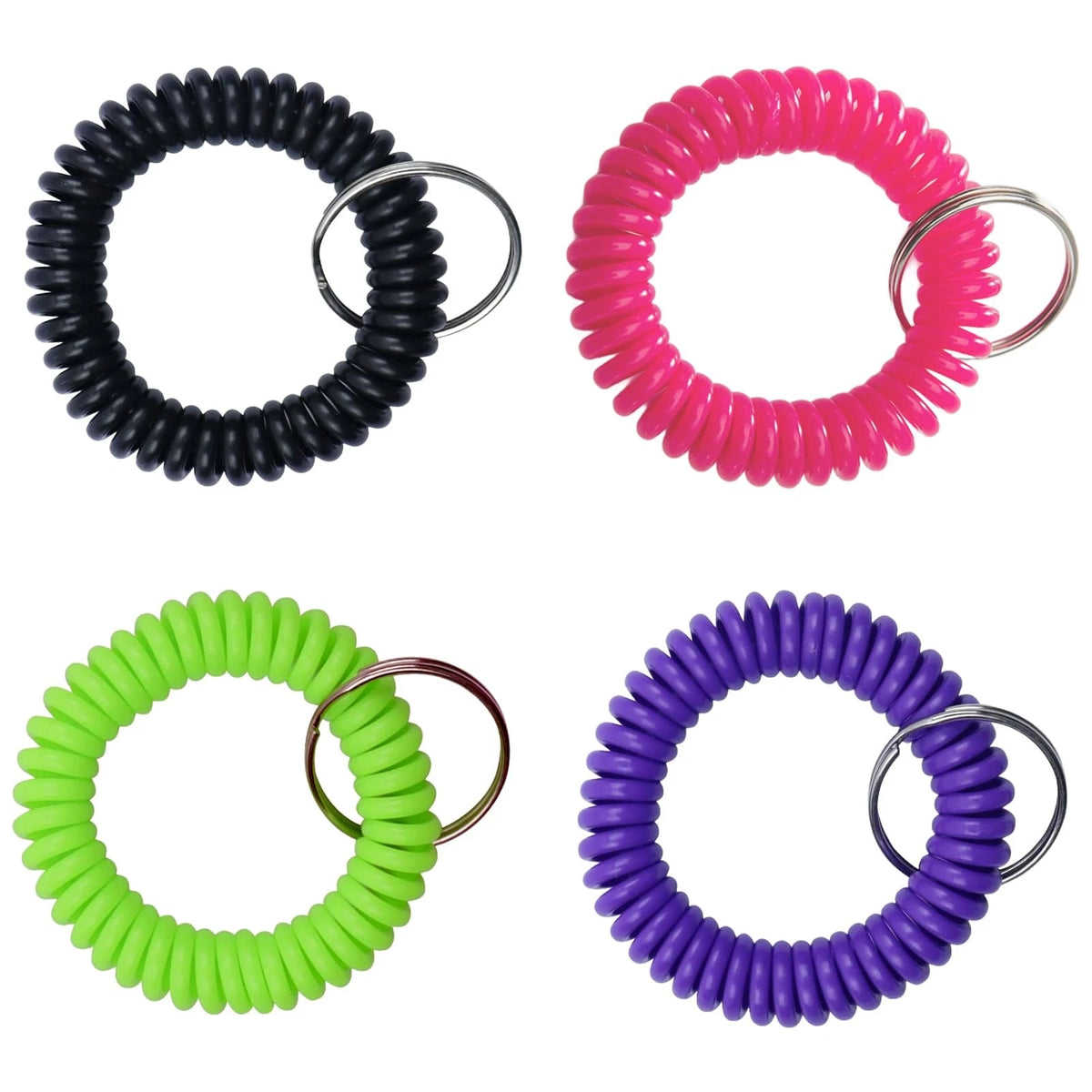 4-Pack 2" Spiral Wrist Coil with Steel Key Ring for Universal Use