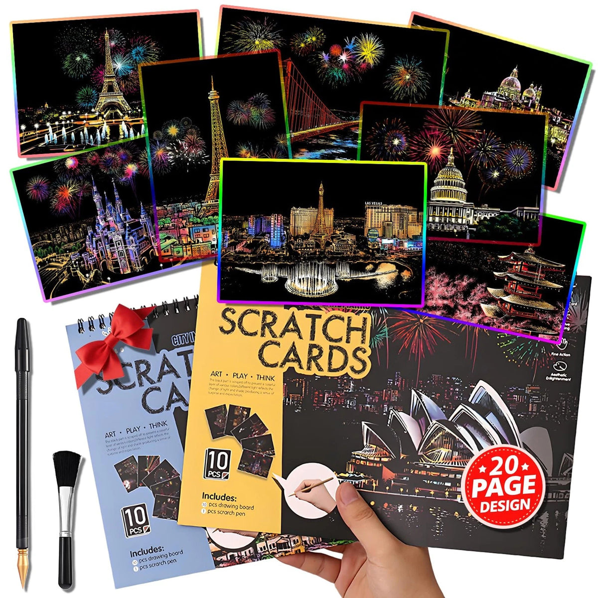 20-Page Scratch Art Book for Adults & Teens (A4, Colorful City Series)