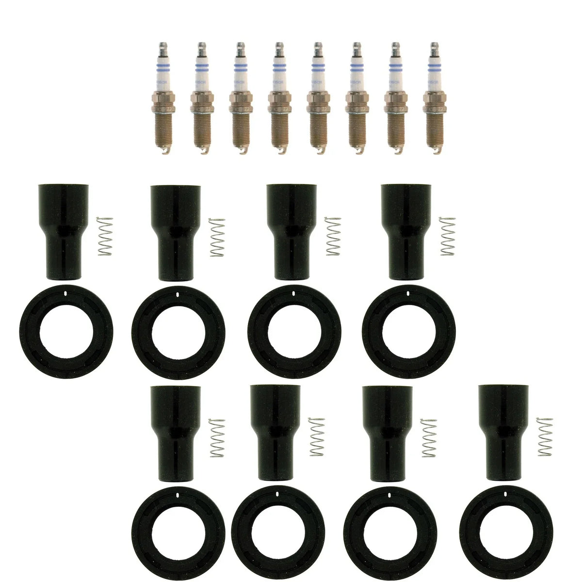 Set of 8 Bosch Double Platinum Spark Plugs & NGK Coil Boots for Armada FX45 M45 V8 (2004–2008)