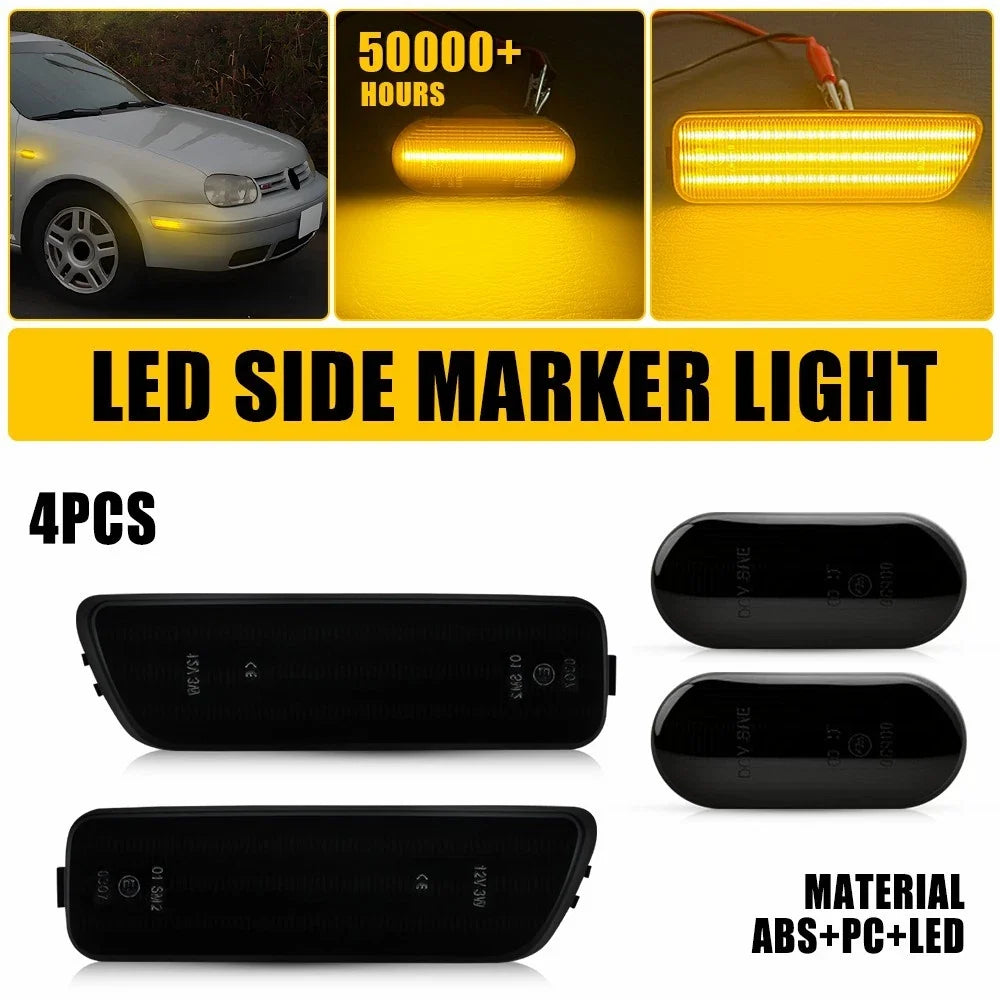4X Front LED Side Marker Lights for VW Golf MK4 GTI/R32, Jetta, Cabrio (1999–2006)