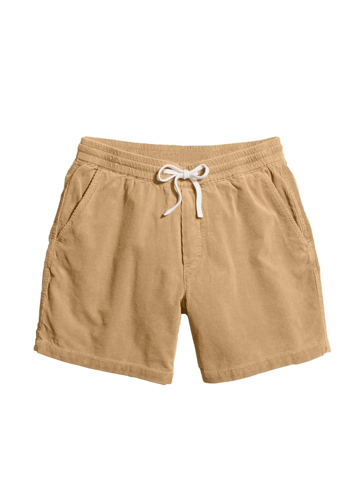 Corduroy Lounge Shorts for Men - Elastic Waist, Drawstring, Khaki