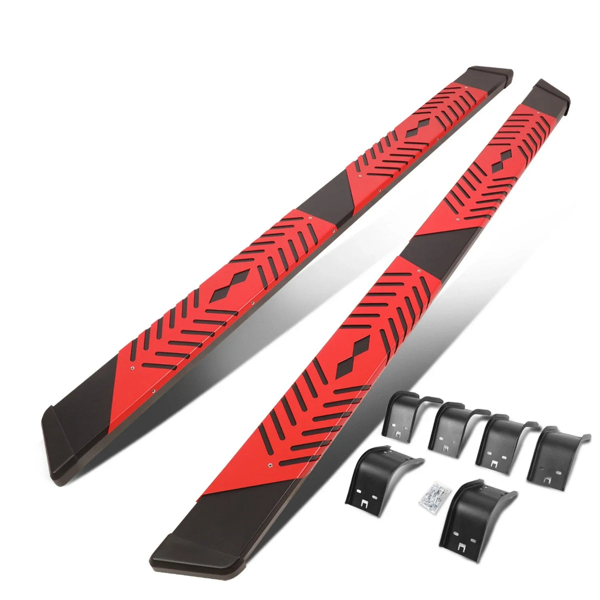 Set of 2 Side Step Bars for Dodge Ram 1500 Crew Cab (2009–2022) Black/Red