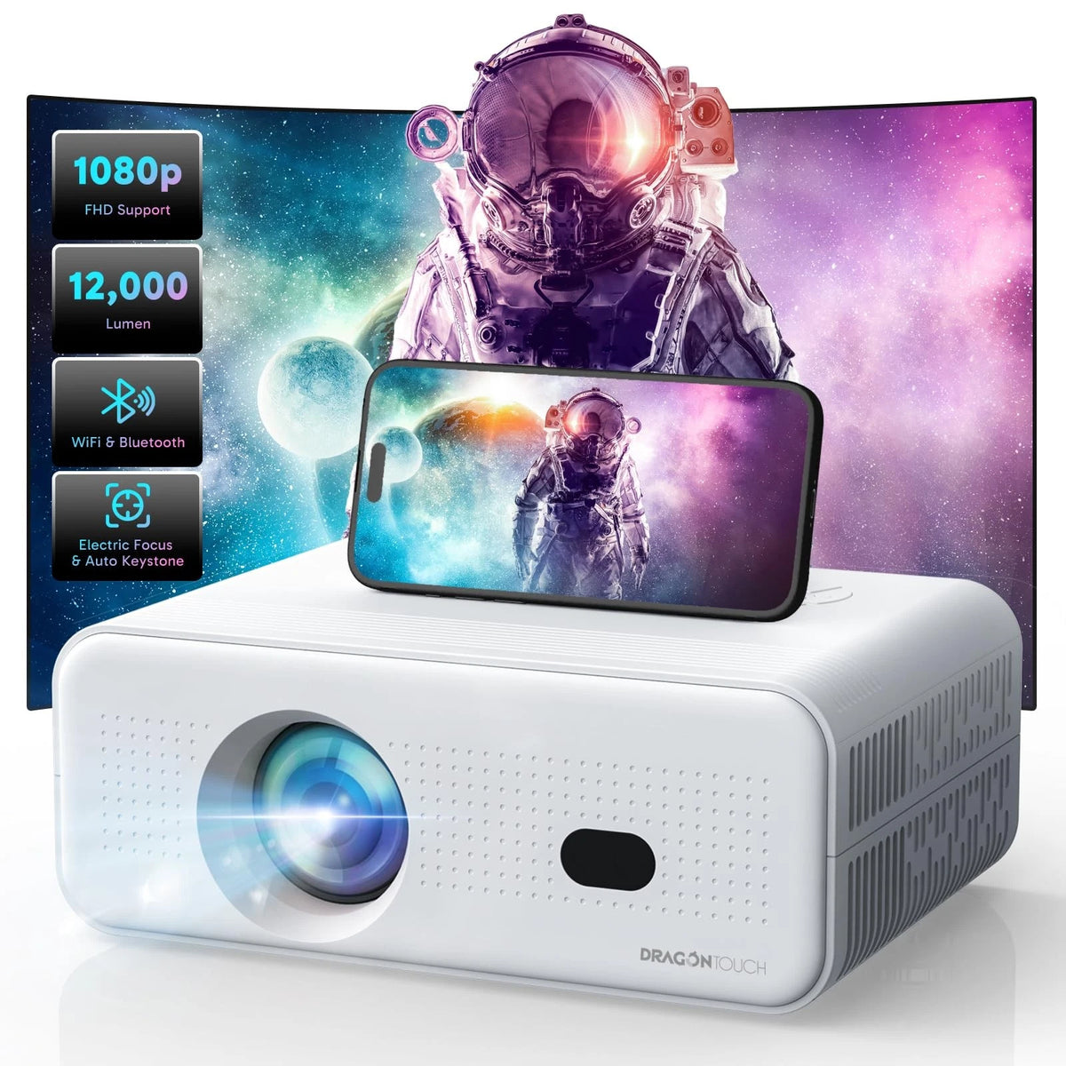 Mini Projector for Dragon Touch (1080P, 5G WiFi, Bluetooth, 12000L)