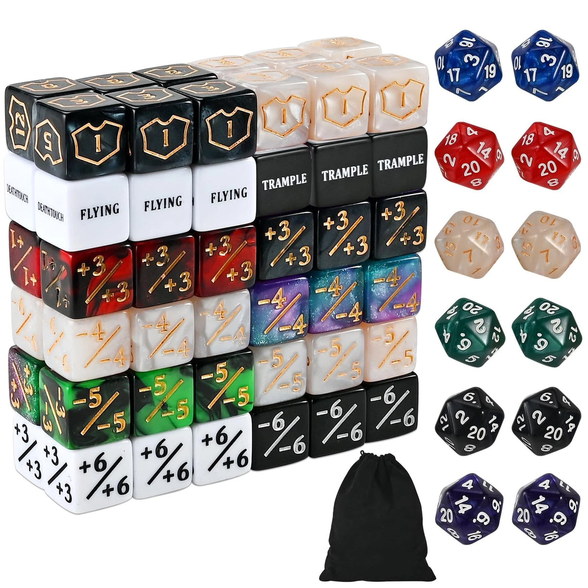 84 Piece MTG Dice Set Counters Accessories - 12 Colors Life Token Shield