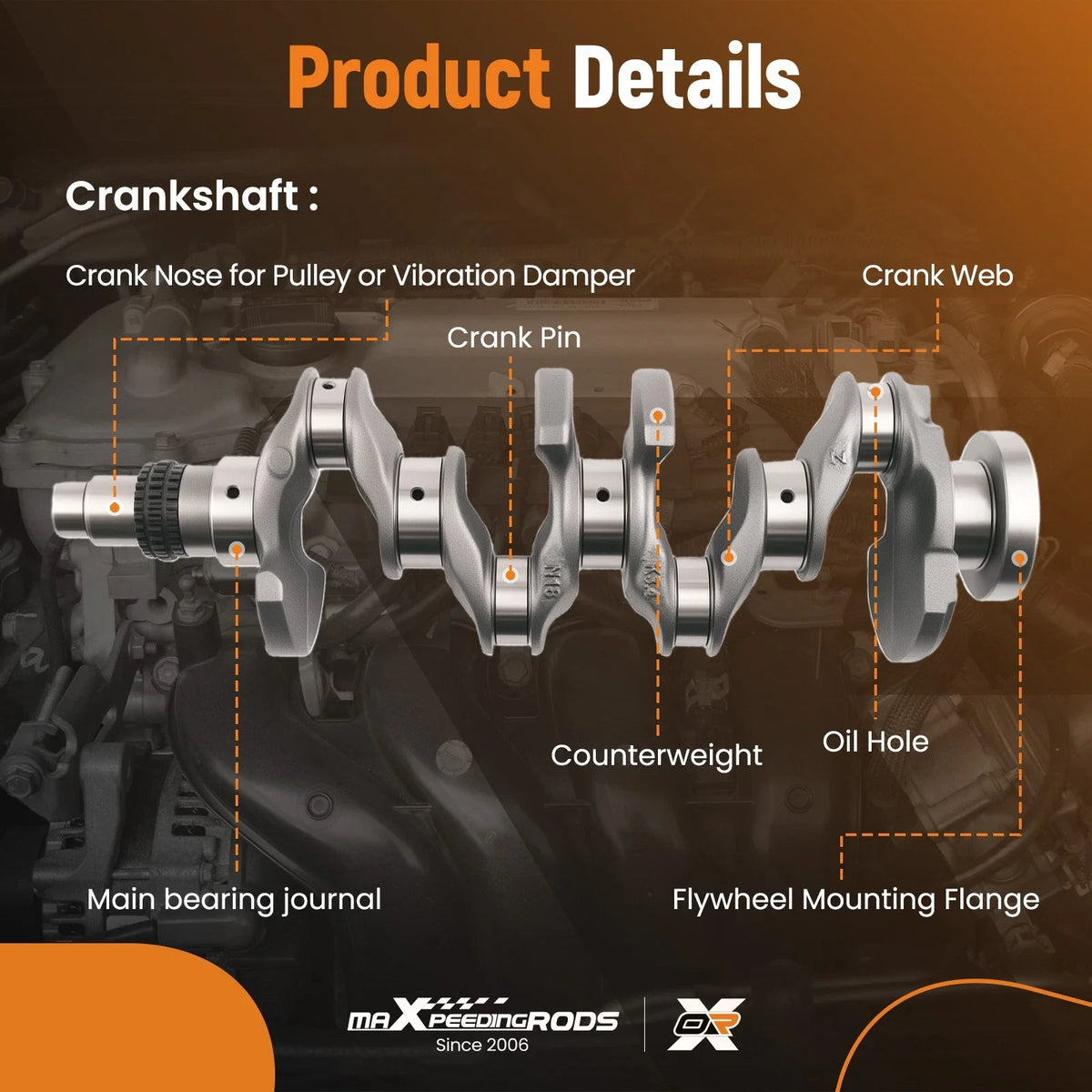 Crankshaft with Rods & Bearings for Hyundai Elantra, Kia Forte