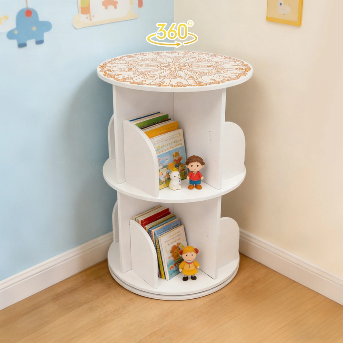 360° Rotating Bookshelf for Freestanding Display (No Part Numbers)