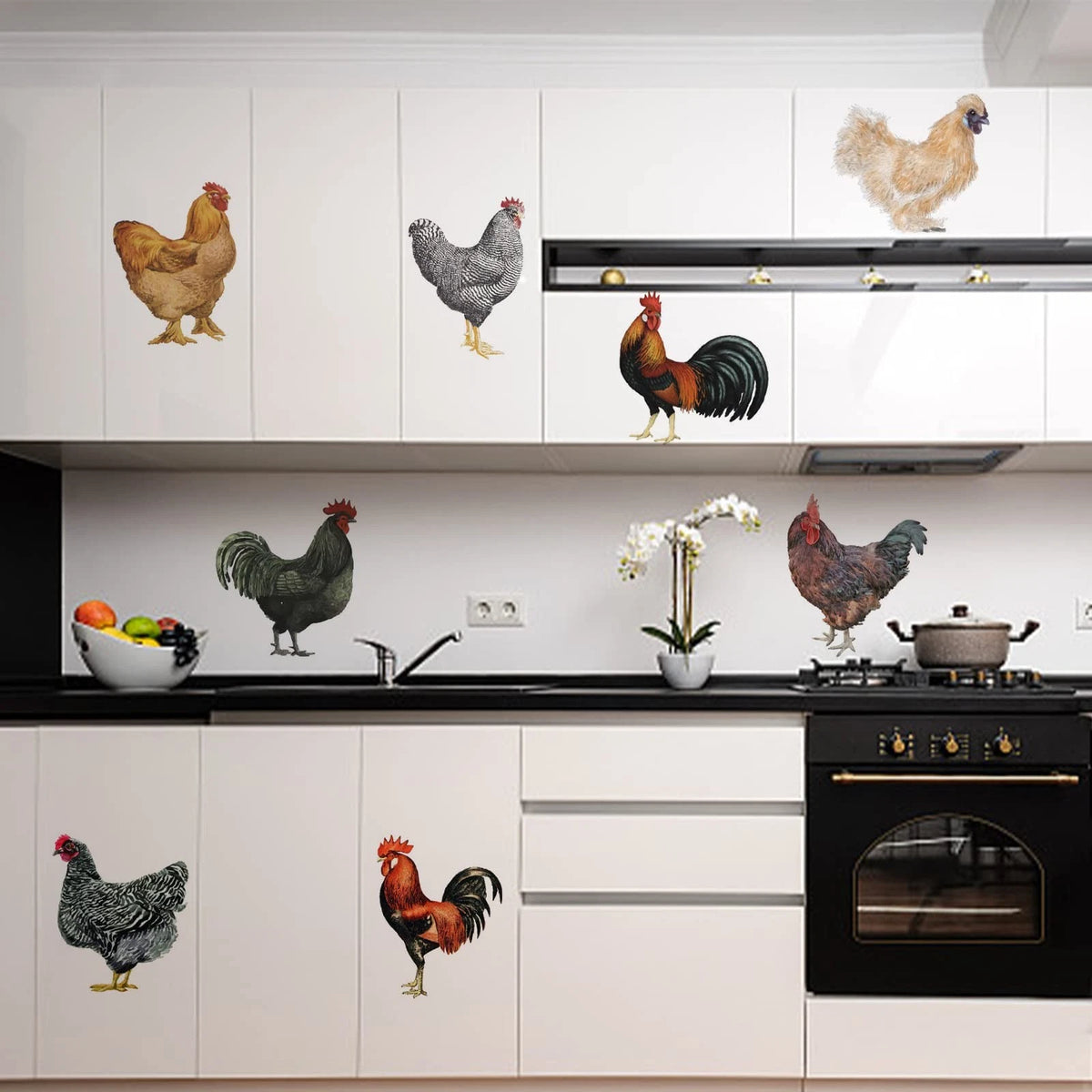 8 Pcs Roosters Hens Wall Stickers Removable Vinyl Peel