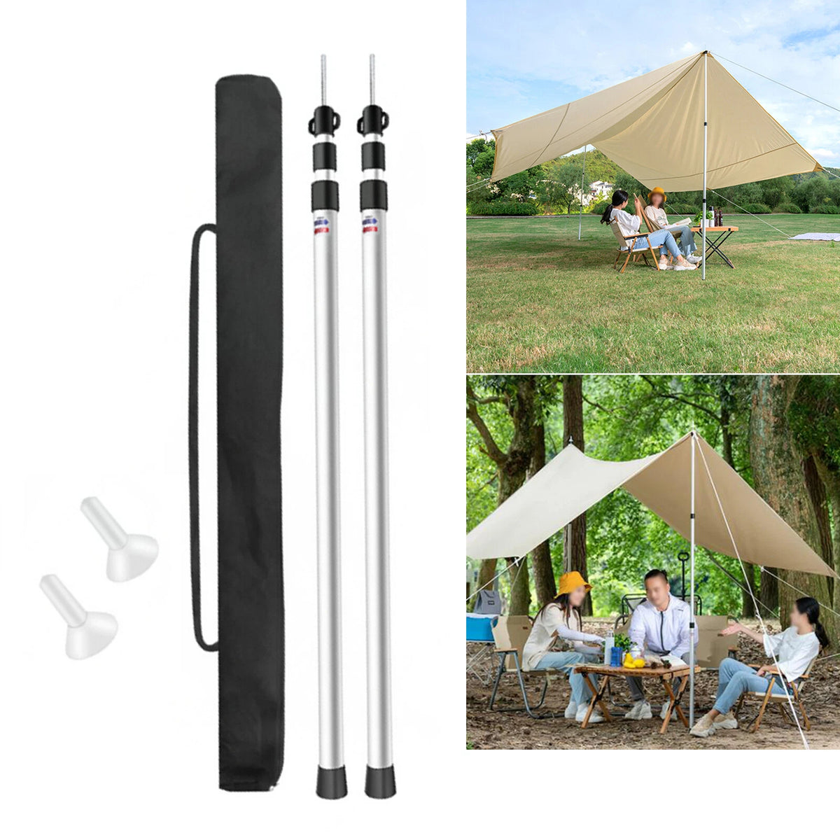Adjustable Tarp Poles Set of 2 for Tent Camping Awning