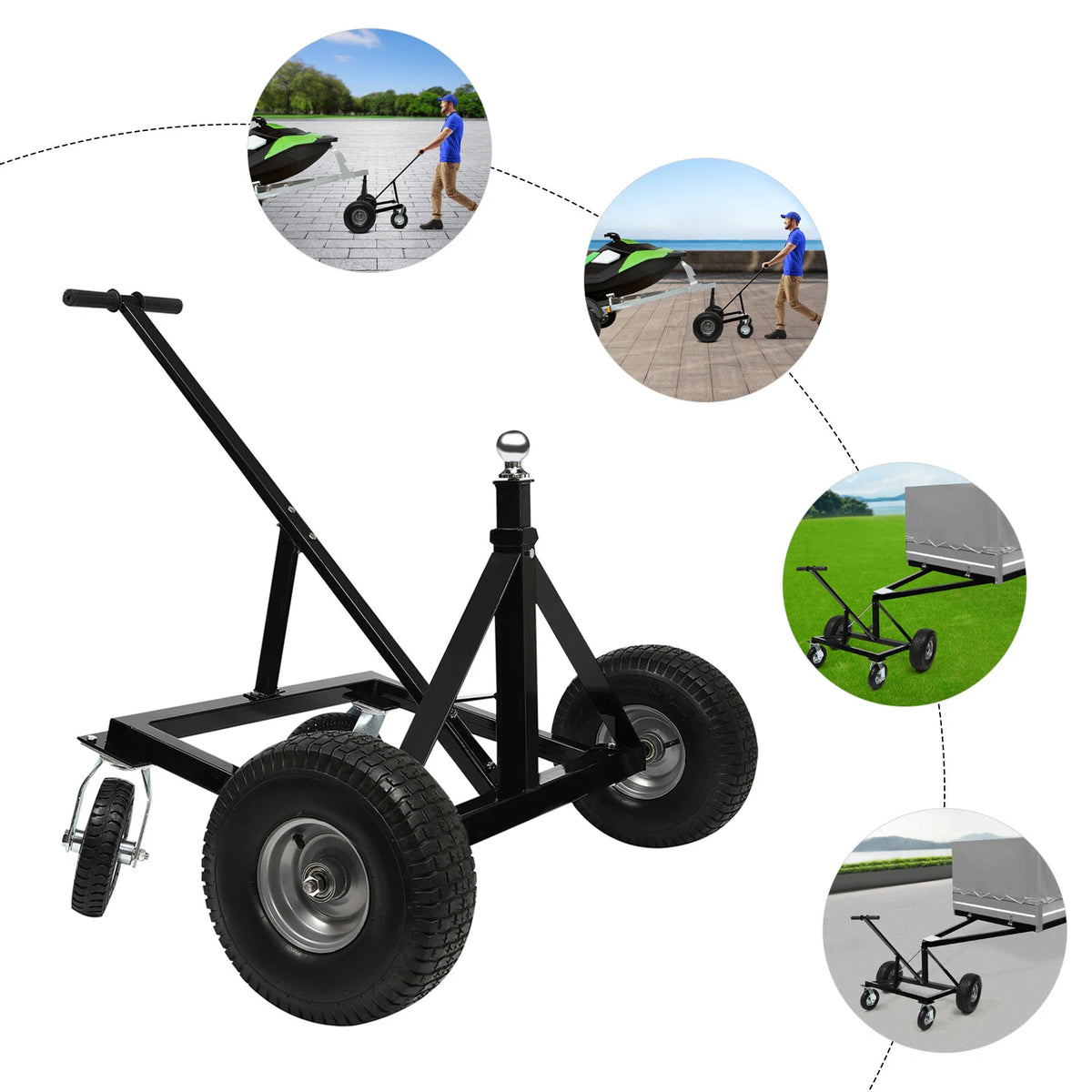 Adjustable Trailer Dolly for Trailer Mover (1500lb Manual, 4 Casters)
