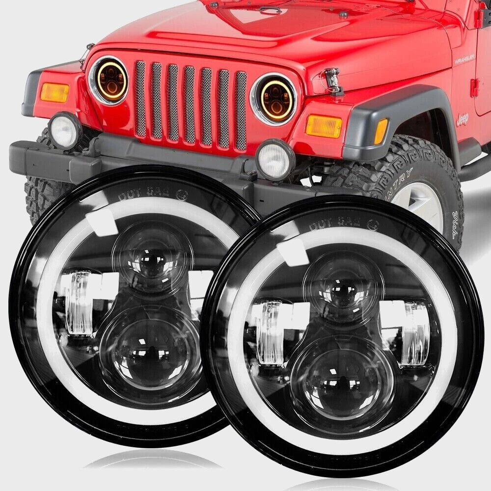 7" Round LED Headlights Pair Halo for Jeep Wrangler (LJ, TJ, CJ, JK)