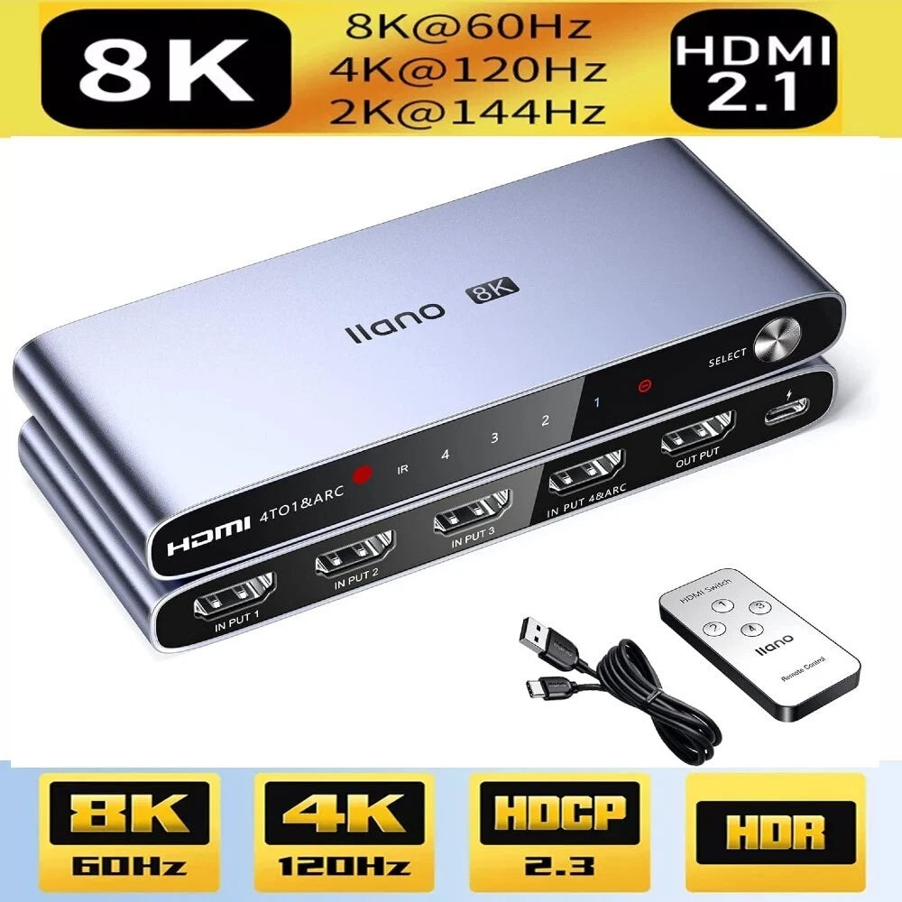 4 Port HDMI 2.1 Switch for 4K 120Hz HDR (No Specific Years)