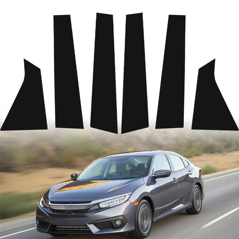 6pc Black Exterior Pillar Posts Trim for Honda Civic Hatch (2016–2021)