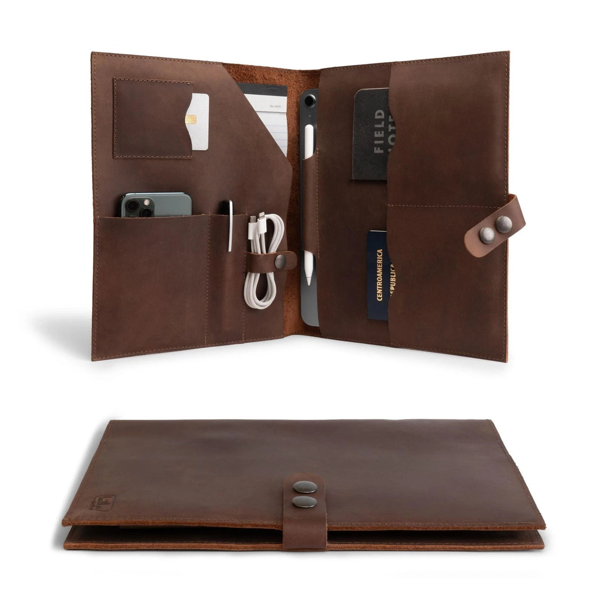 Leather Executive Document Folder Holder for Passport, Phone, Tablet