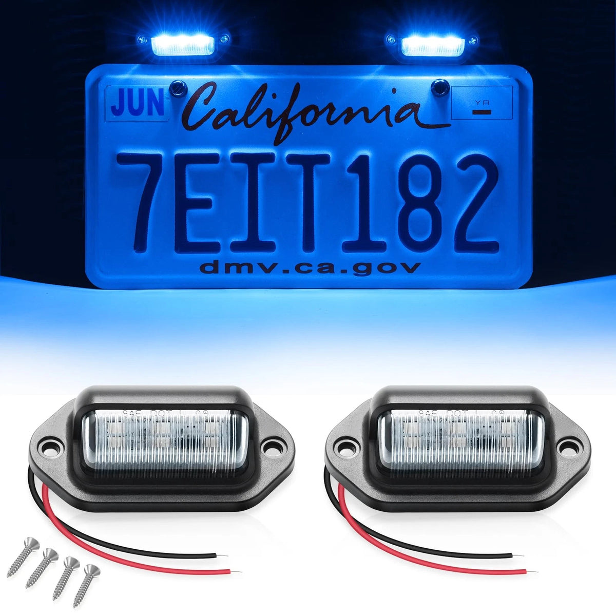 2X License Plate LED Light for Universal 12V Waterproof (Blue)