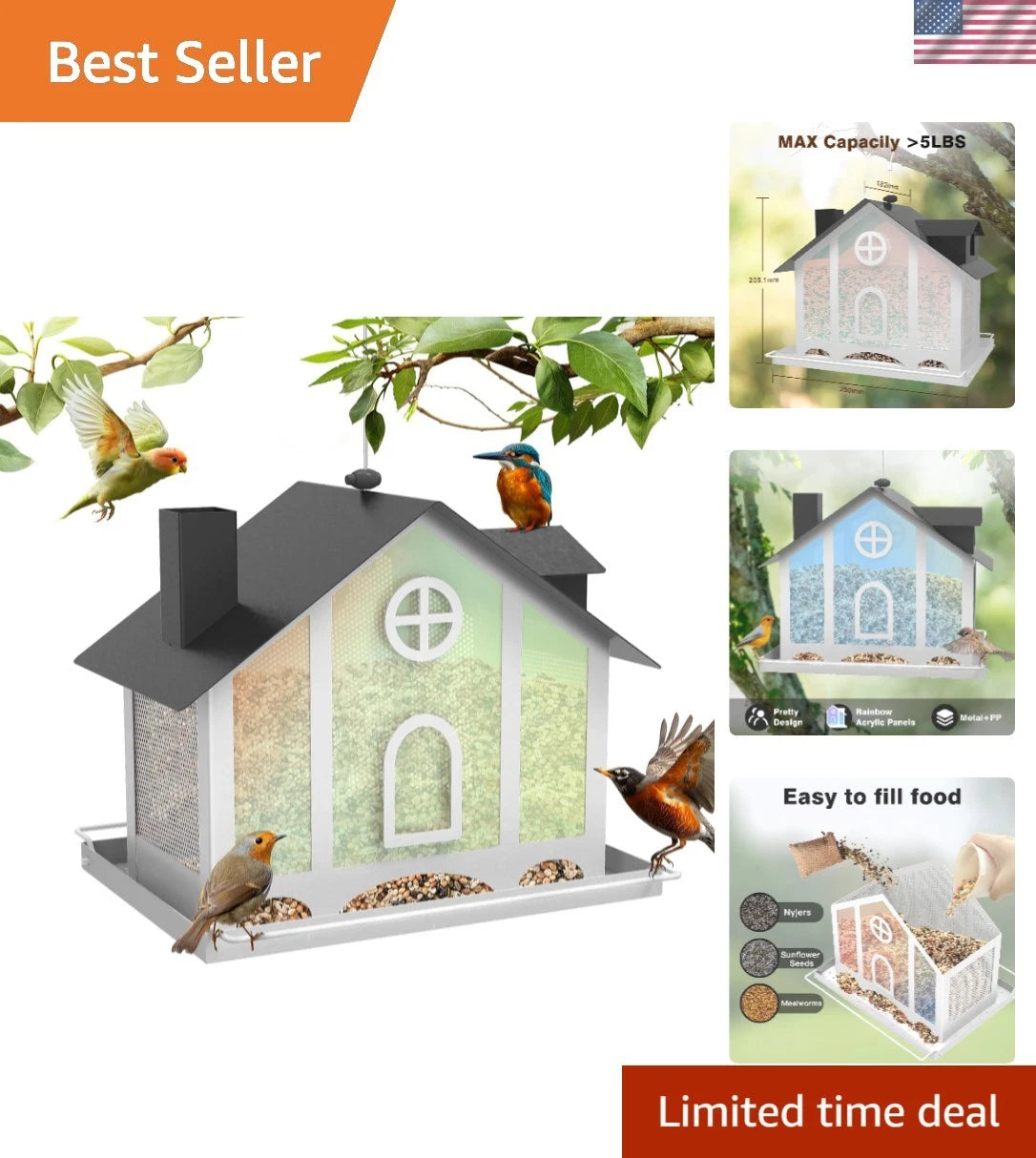 Hanging Bird Feeder for Outdoors - Attracts Wild Birds