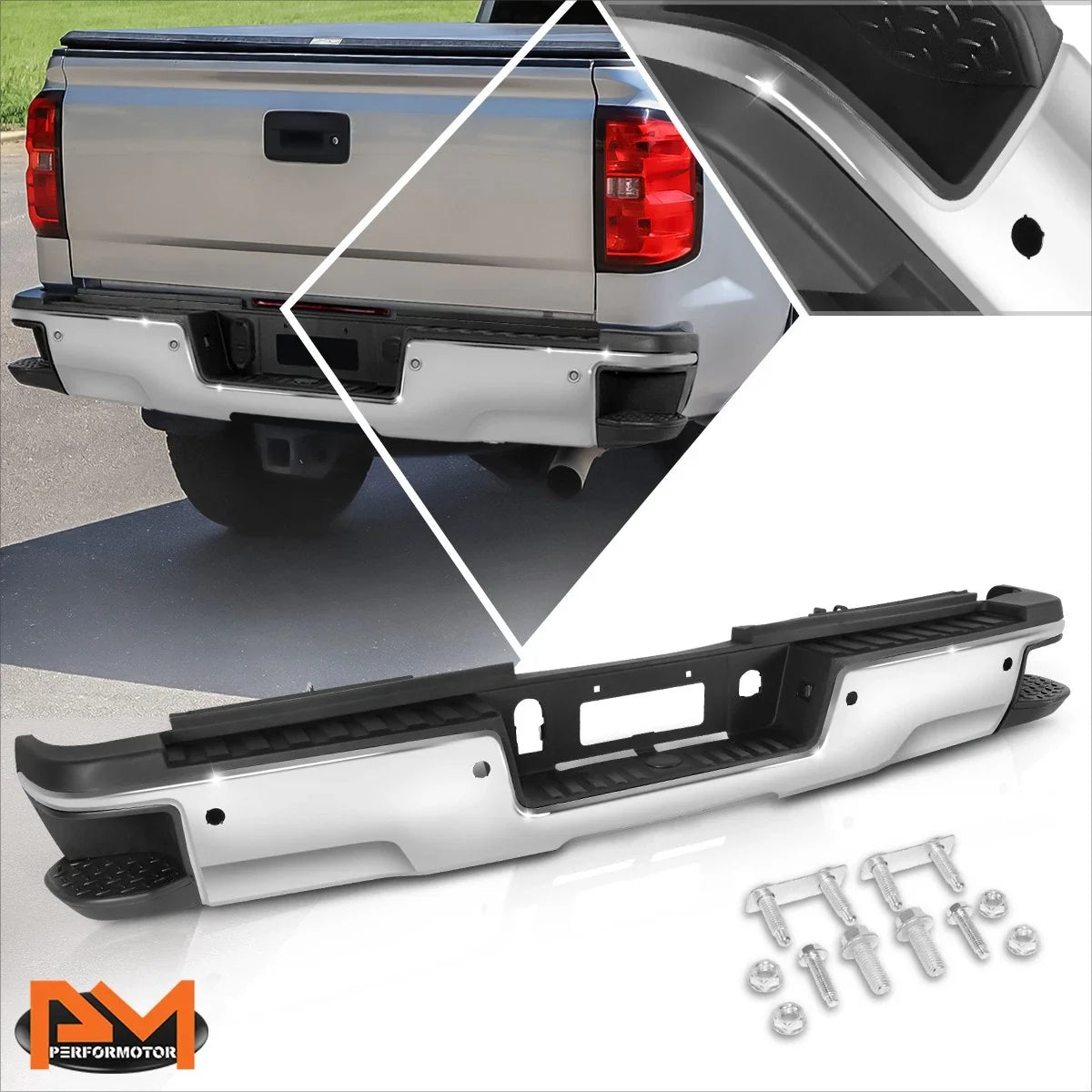 Rear Step Pad Bumper Chrome for Chevy Silverado/GMC Sierra 2500HD/3500HD (2015–2019)