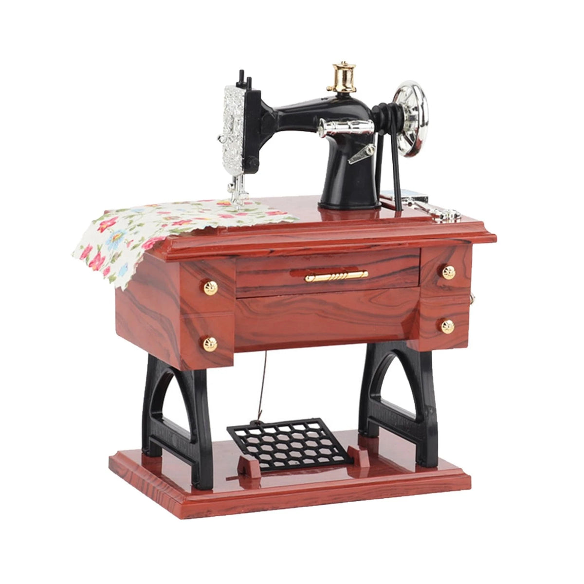 Mini Vintage Music Box for Sewing Machine - Brown & Gold