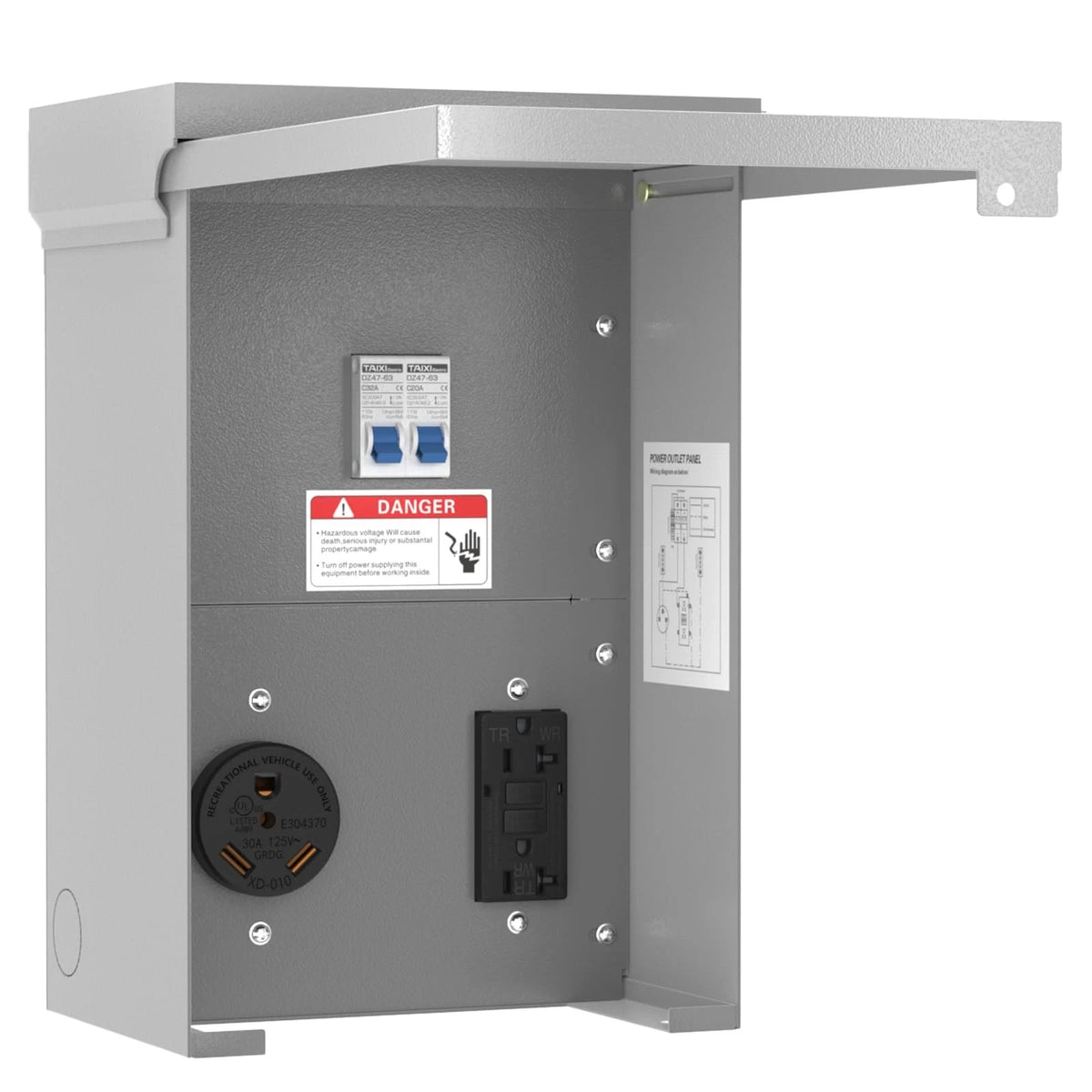 ETL Listed RV Power Outlet Panel with Breaker, 20/30 Amp Weatherproof Box