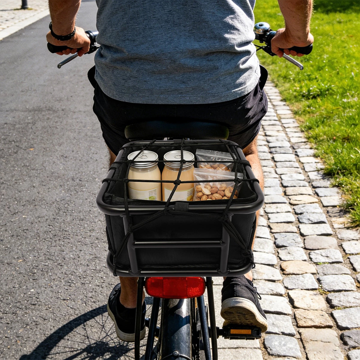 10L Large Rear Bike Basket with Luggage Net and Inner Liner
