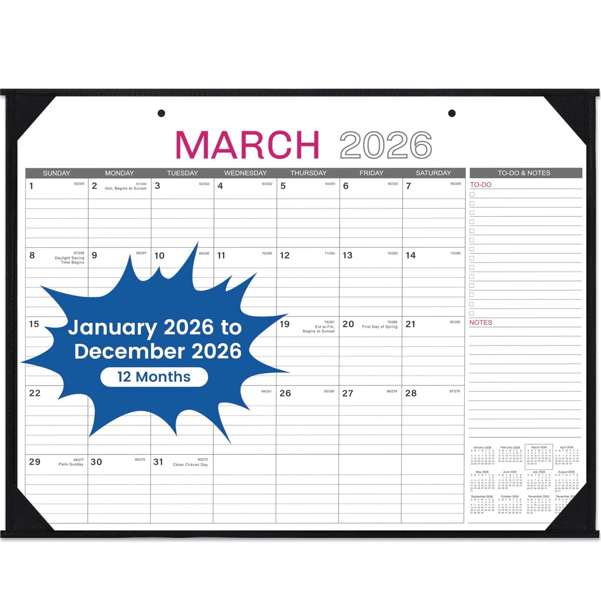 Desk Calendar for 2026 (Jan. – Dec.) 22" x 17"
