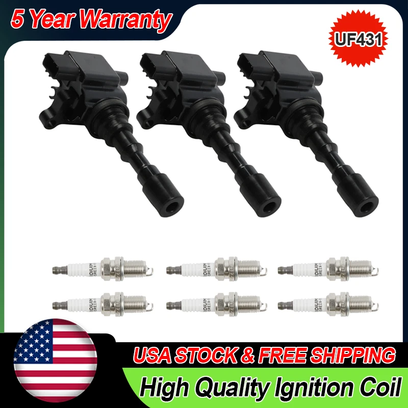 3X Ignition Coil UF431 + 6X Spark Plug 7964 for Kia Sorento (2003–2006)