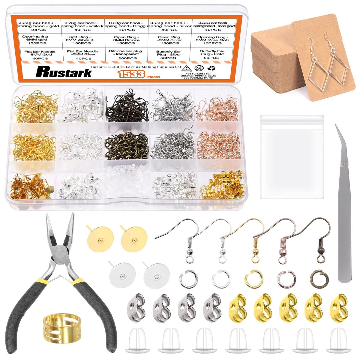 Earring Set of 1533Pcs - Hypoallergenic Gold, Silver, Bronze, Rose Gold