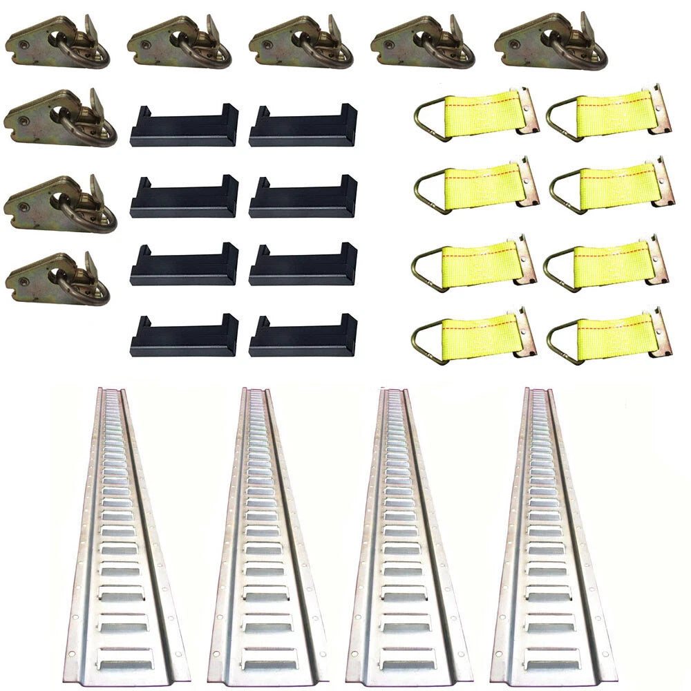 Set of 4 Galvanized 5' E-Track Rails with Caps, Straps, O-Rings, 5HETK