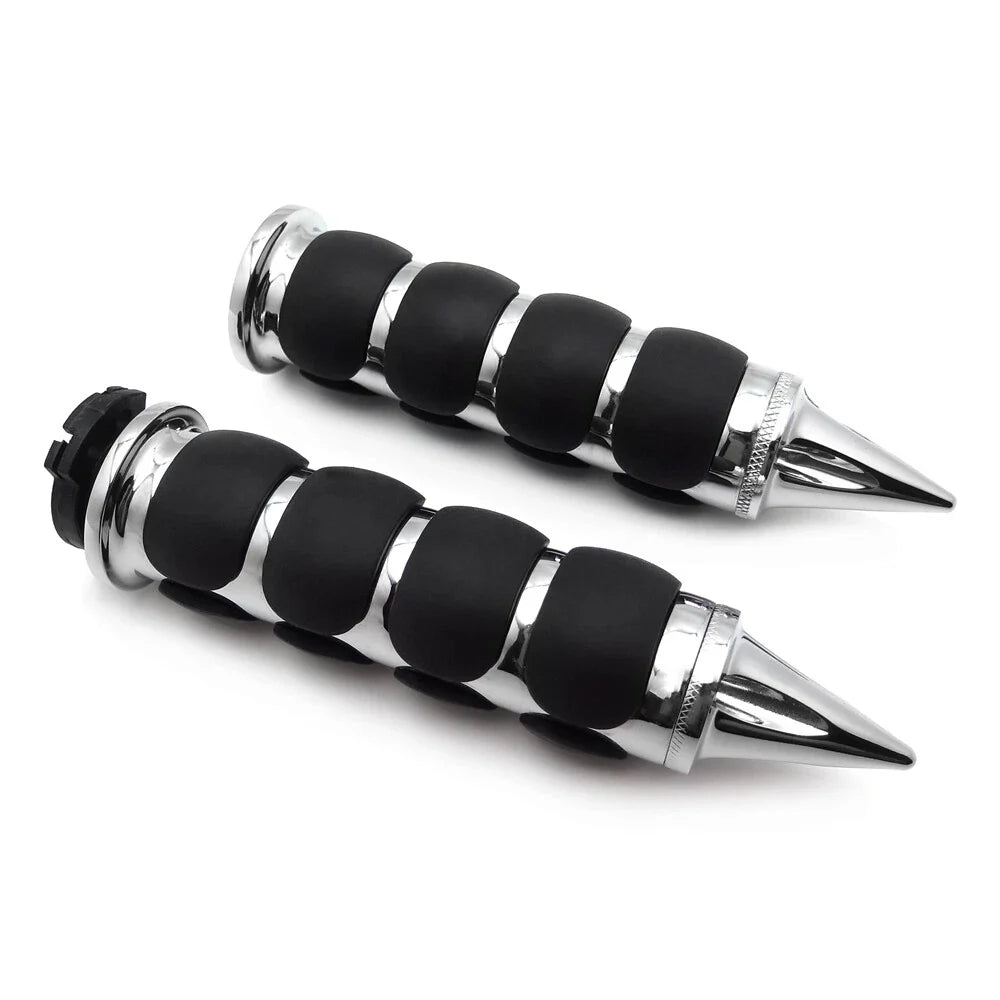 Chromed Spike 1" Rubber Handlebar Grip for Harley Chopper Bobber