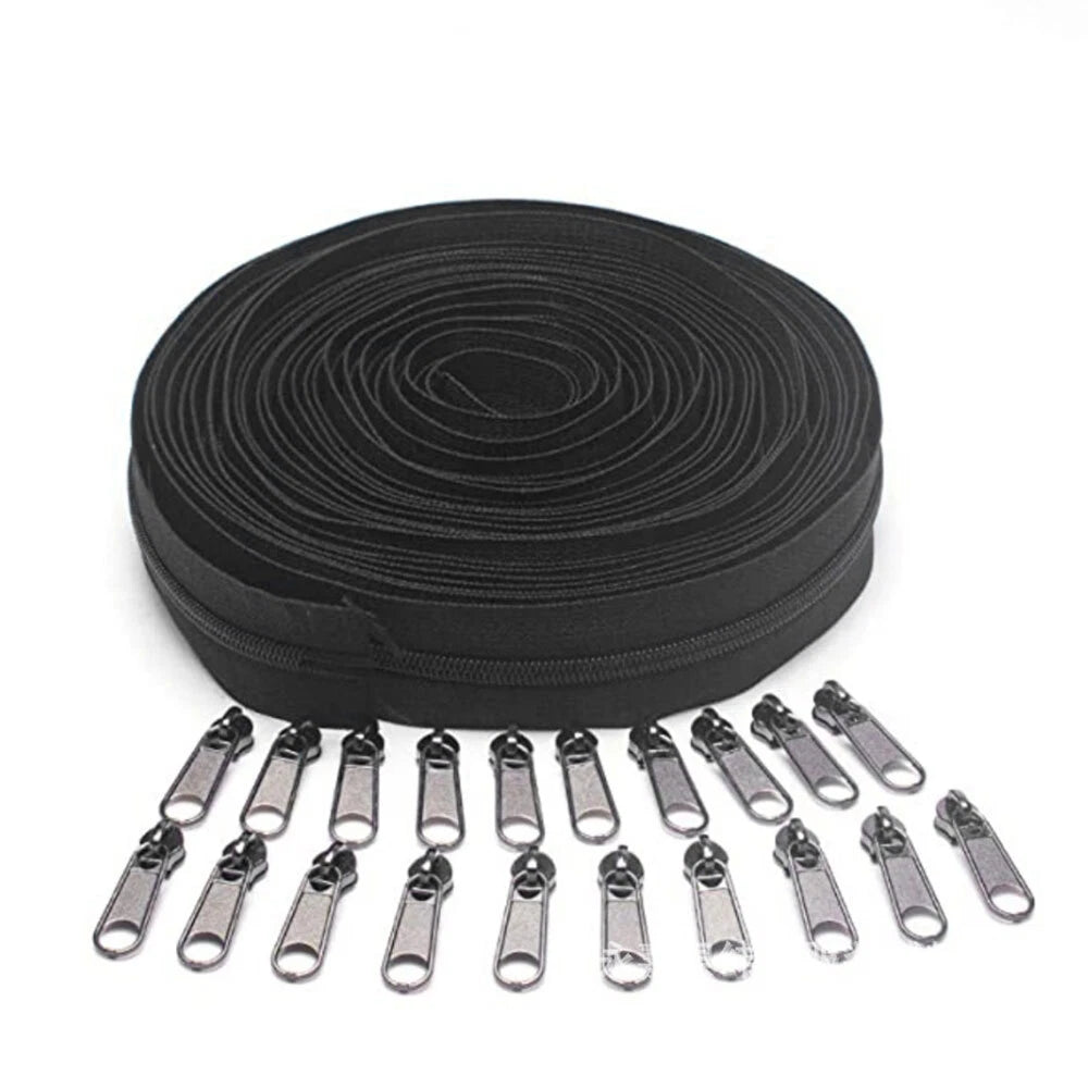 10 Yards Bulk Zipper #3 for Sewing - Black Nylon Coil Replacement