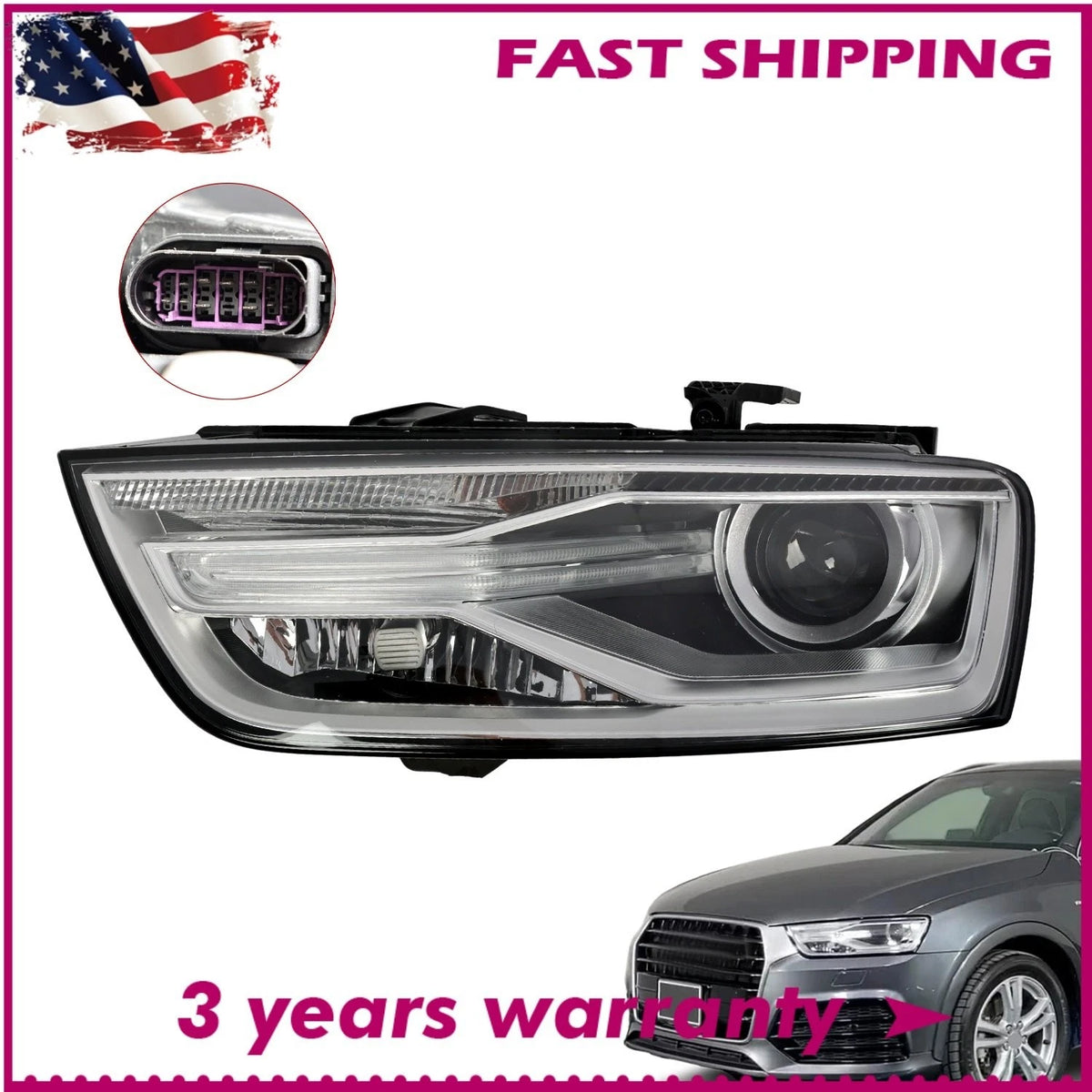 Left Xenon Headlight Assembly for Audi Q3 (2016–2018) AU2502205, 8U0941043E
