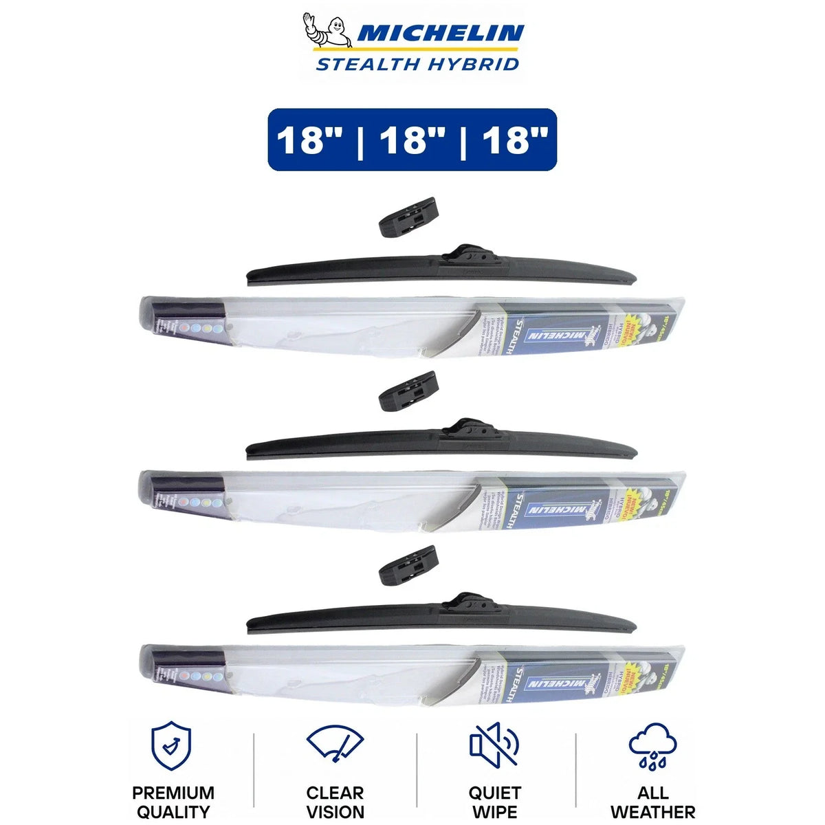 Set of 3 Michelin Stealth Hybrid 18" Wiper Blades for All-Climate