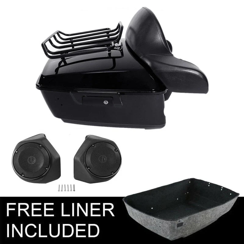 Black King Trunk Backrest Rack Speakers for Harley Touring Road Glide (2014–2023)