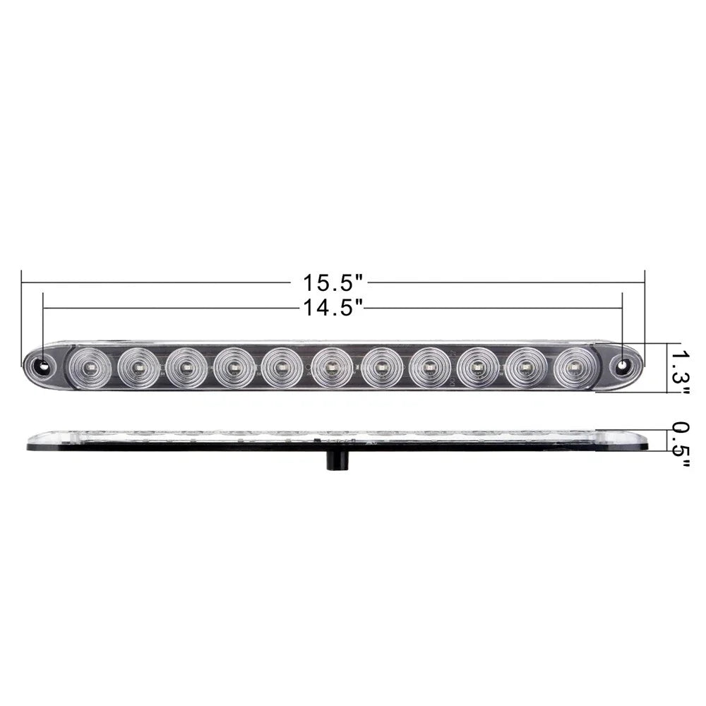 2X 15" Clear/Red LED Trailer Truck RV Stop Tail Turn Brake Light Bar