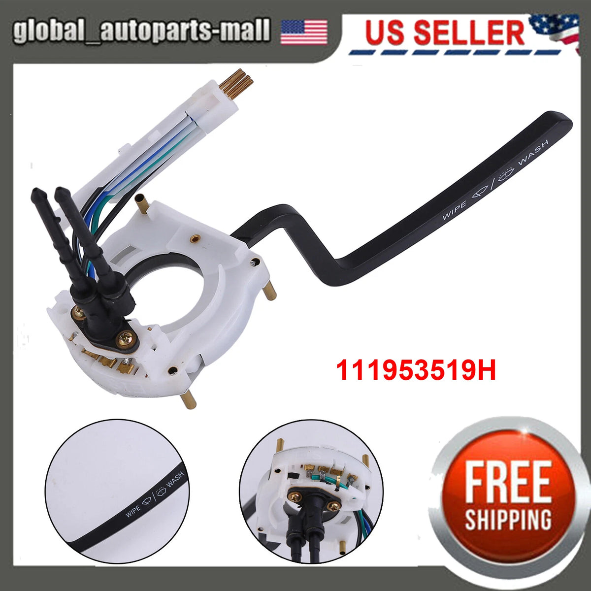 Windshield Wiper Switch for VW Beetle Karmann Ghia Thing (111 953 519 H)