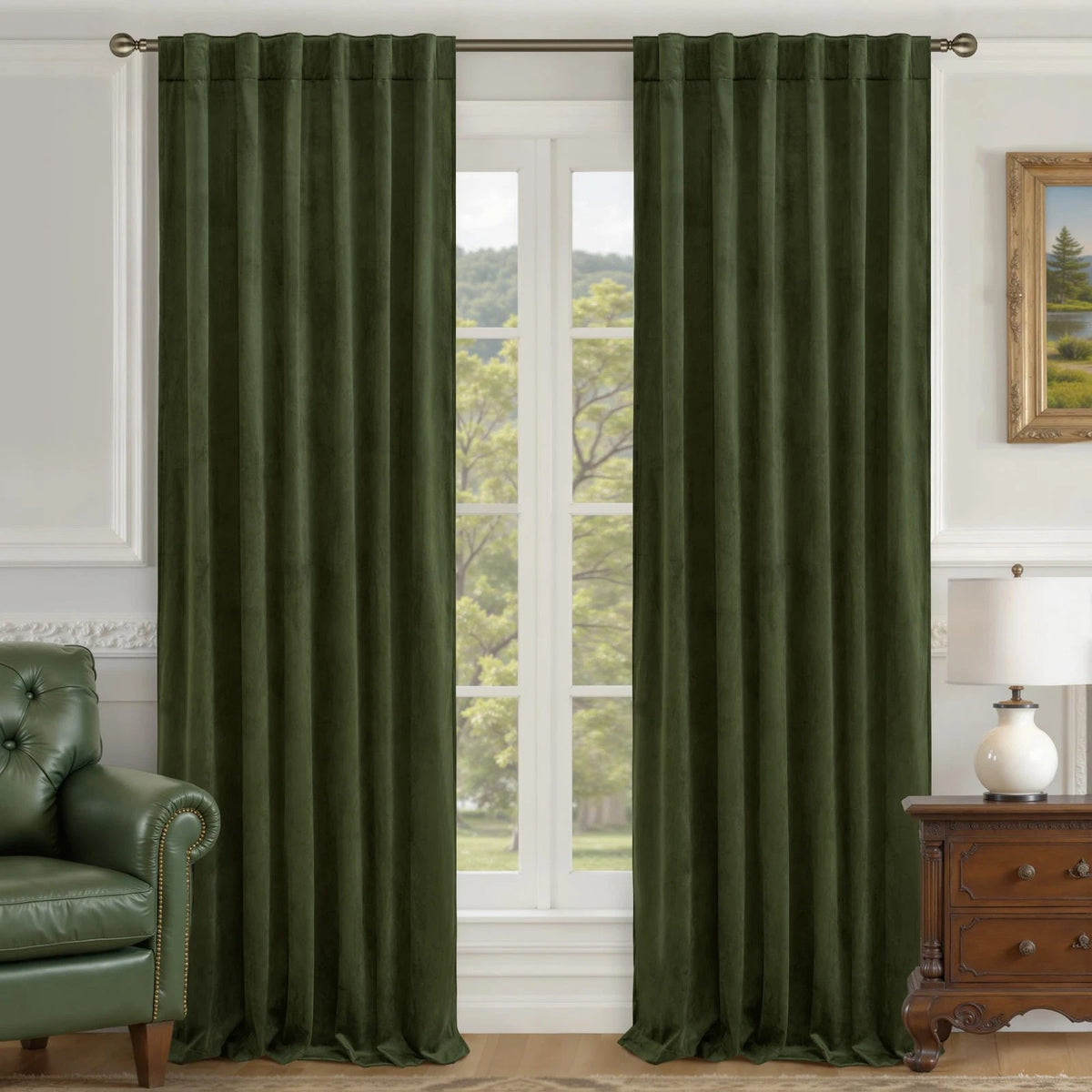 Pack of 2 Olive Green Velvet Curtains 84"W x 84"L for Home Decor