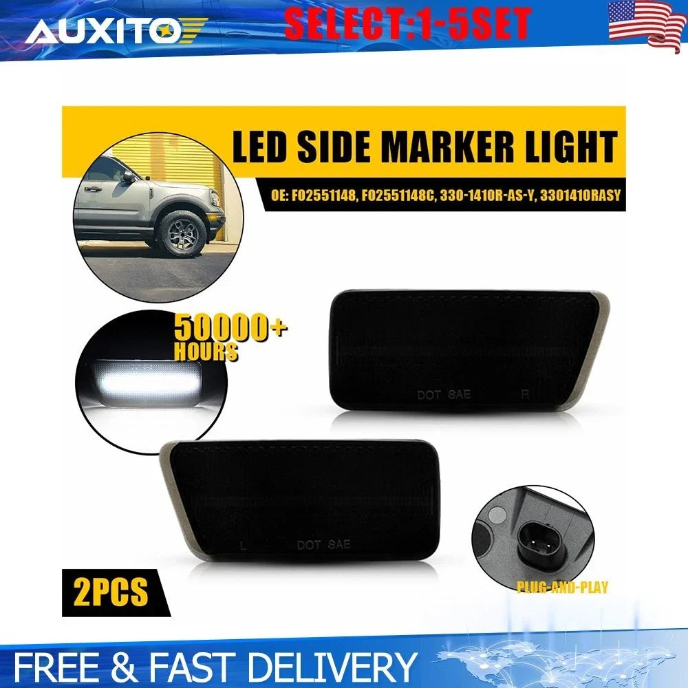Set of 2 Smoked Front White LED Side Marker Lights for Ford Bronco Sport (2021–2023)