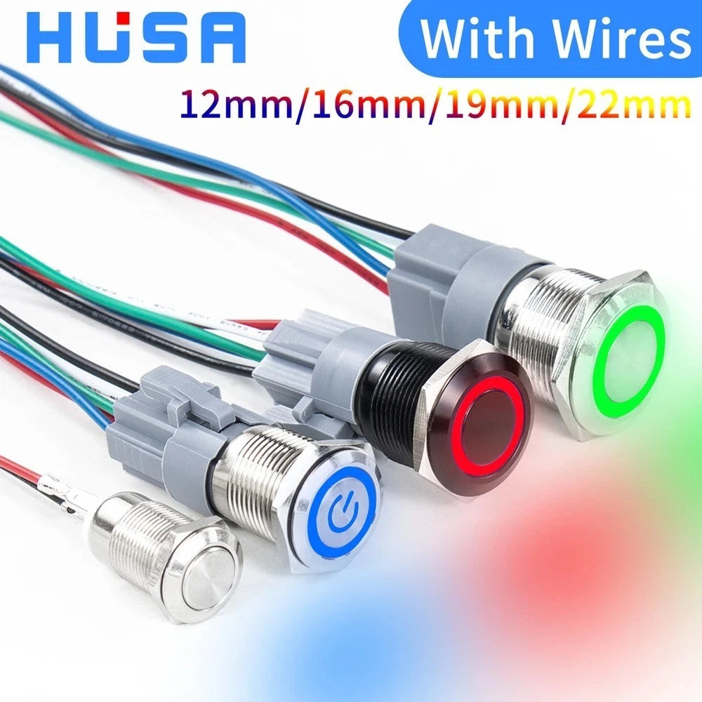 16mm 12V LED Waterproof Stainless Steel Latching Push Button Switch