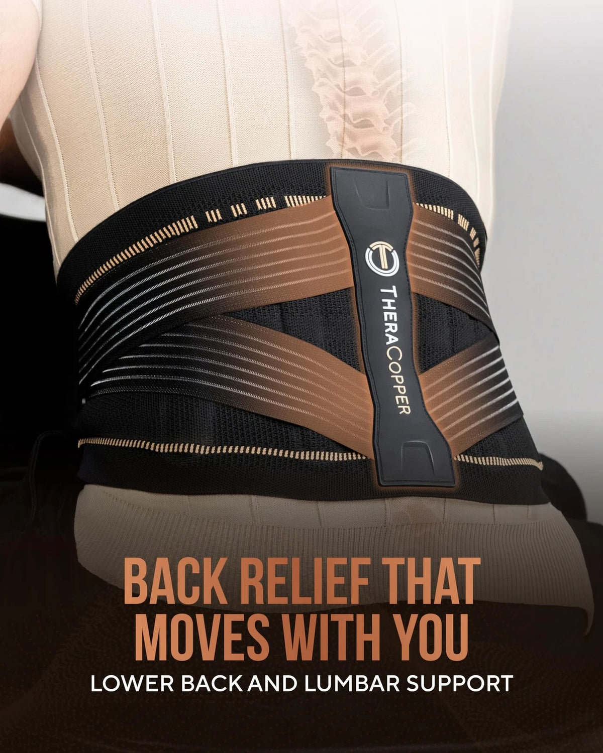 TheraCopper Copper Back Brace for Lumbar Support (Large, Black)