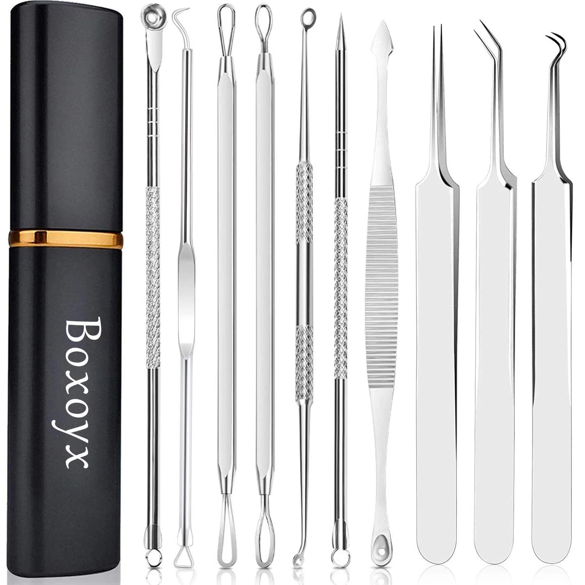 10-Piece Blackhead Remover Tool Kit - Stainless Steel Pimple Extractor