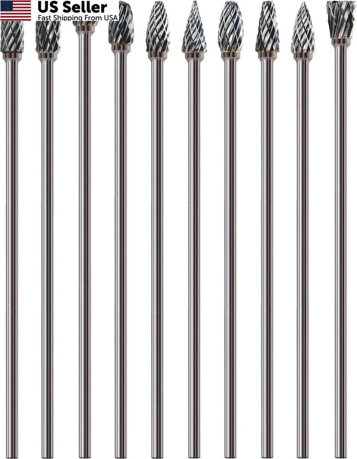 10Pcs Long Carbide Burr Set for Automotive Use (1/8" Shank)