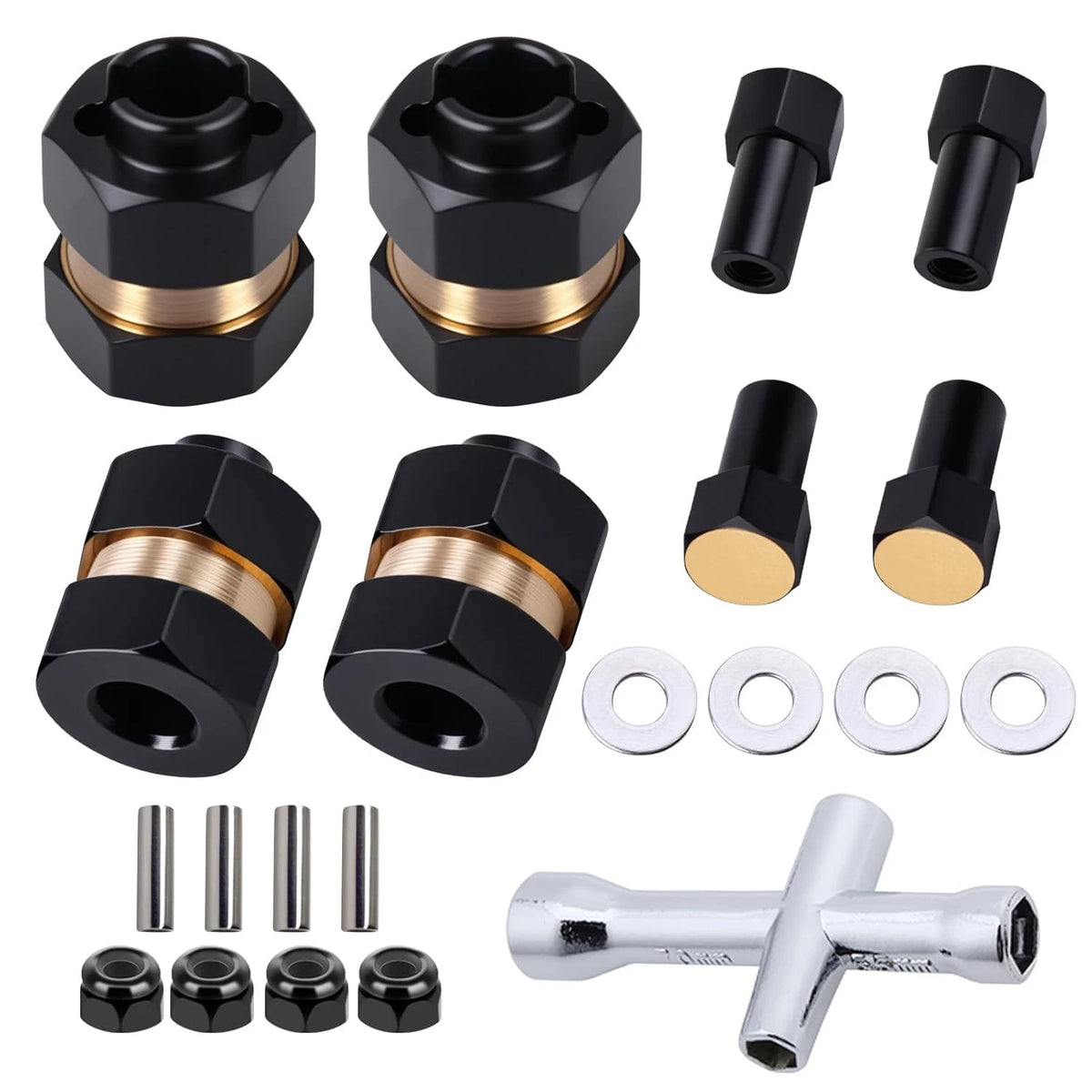 Set of 4 Brass Extended Wheel Hubs 7mm Hex Spacers for Axial SCX24