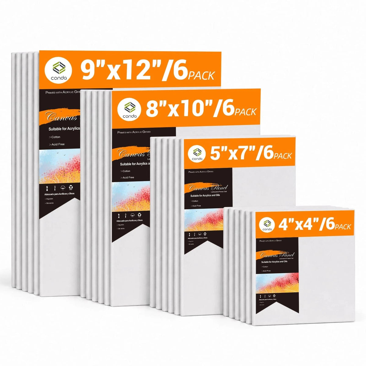 24-Pack Mixed Size Canvas for Painting (5x7, 6x6, 8x10, 9x12)